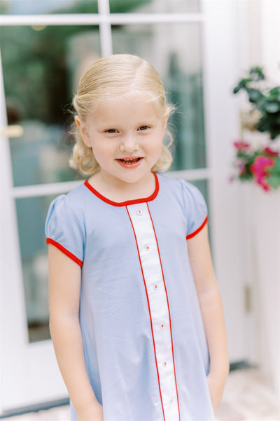 Light Blue and Red Aline Dress