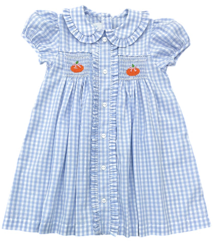 Margaret Blue Gingham Dress, pumpkins