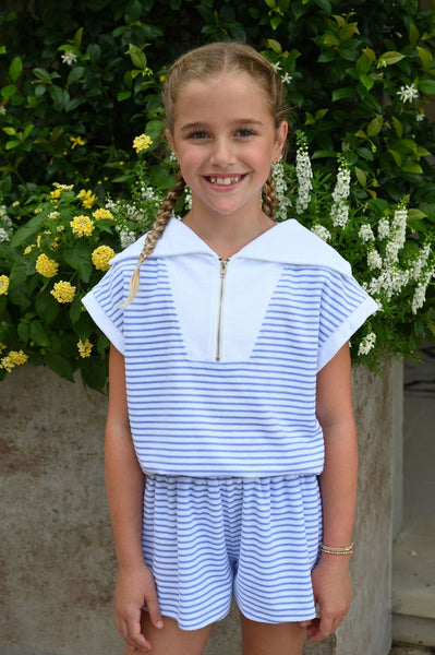 Callie Top - Blue/White French Terry