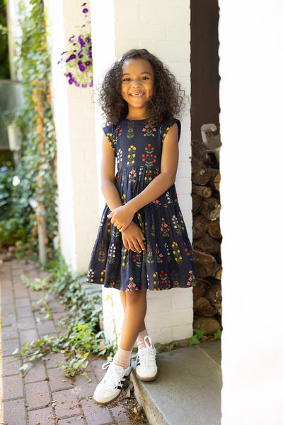 Peachy Dress - Navy Field Floral