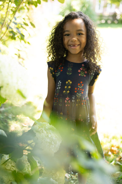 Peachy Dress - Navy Field Floral