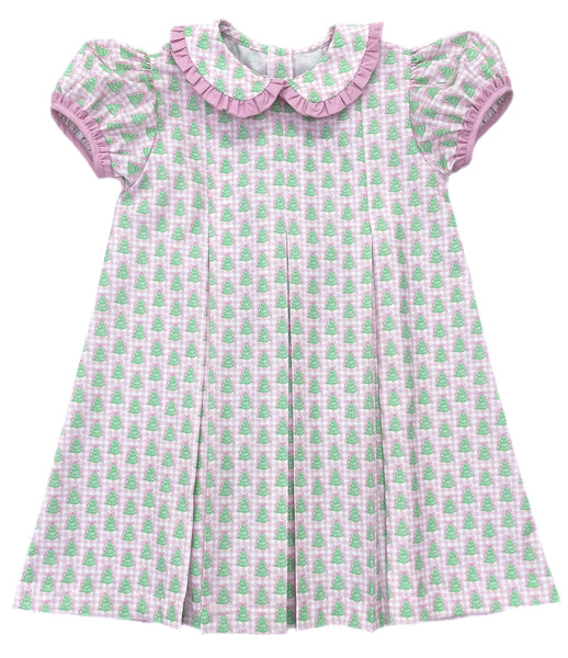 Penny Pleat Dress - Gingham Christmas Tree