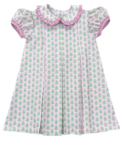 Penny Pleat Dress - Gingham Christmas Tree
