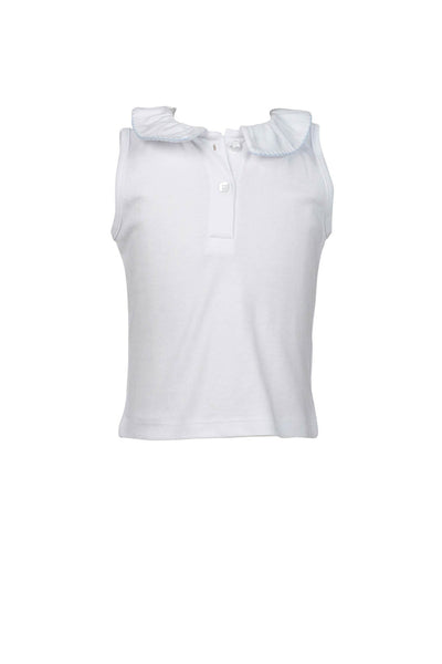 Ruffled Peter Pan Sleeveless Shirt - Sky Blue Trim