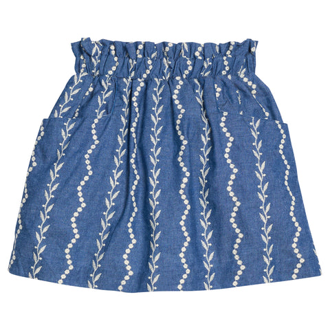 Portofino Skirt with Pockets - Chamonix Chambray Embroidery