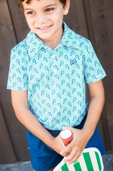 Short Sleeve Pro Performance Polo -  Marine Green Pickleball Print