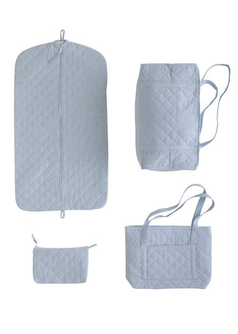 Quilted Luggage Set - Light Blue