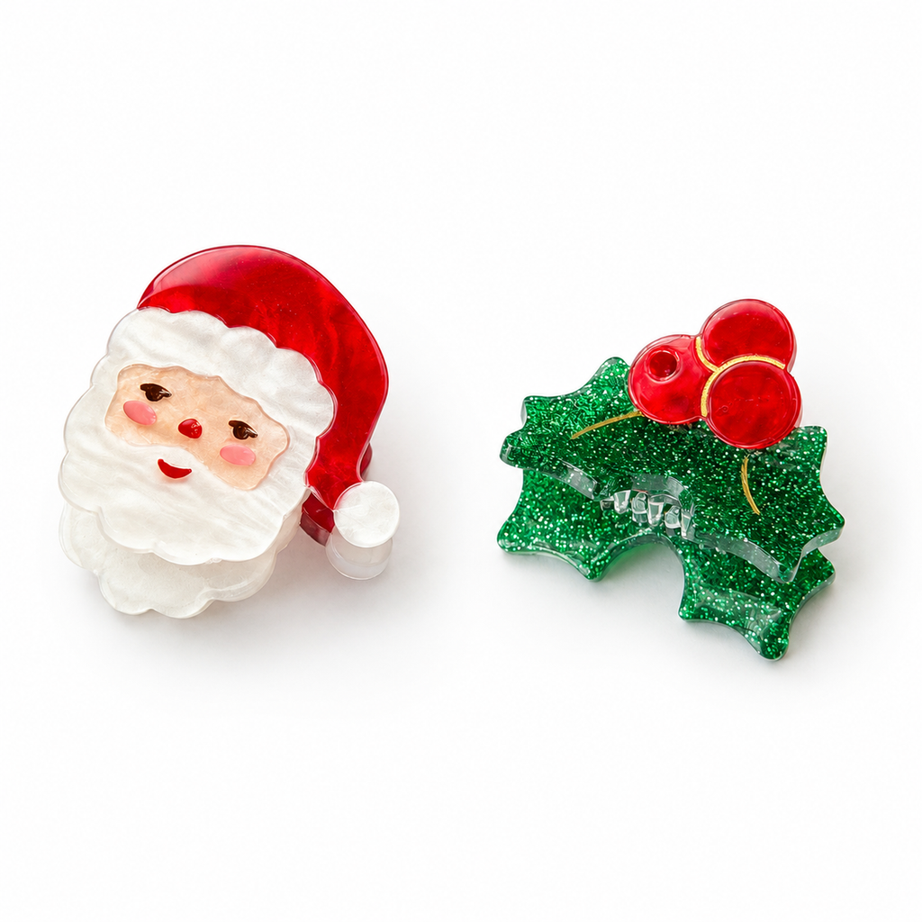 Santa and Holly Berry Hair Claws