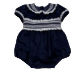 Sky Velvet Sash Waist Bubble - Navy
