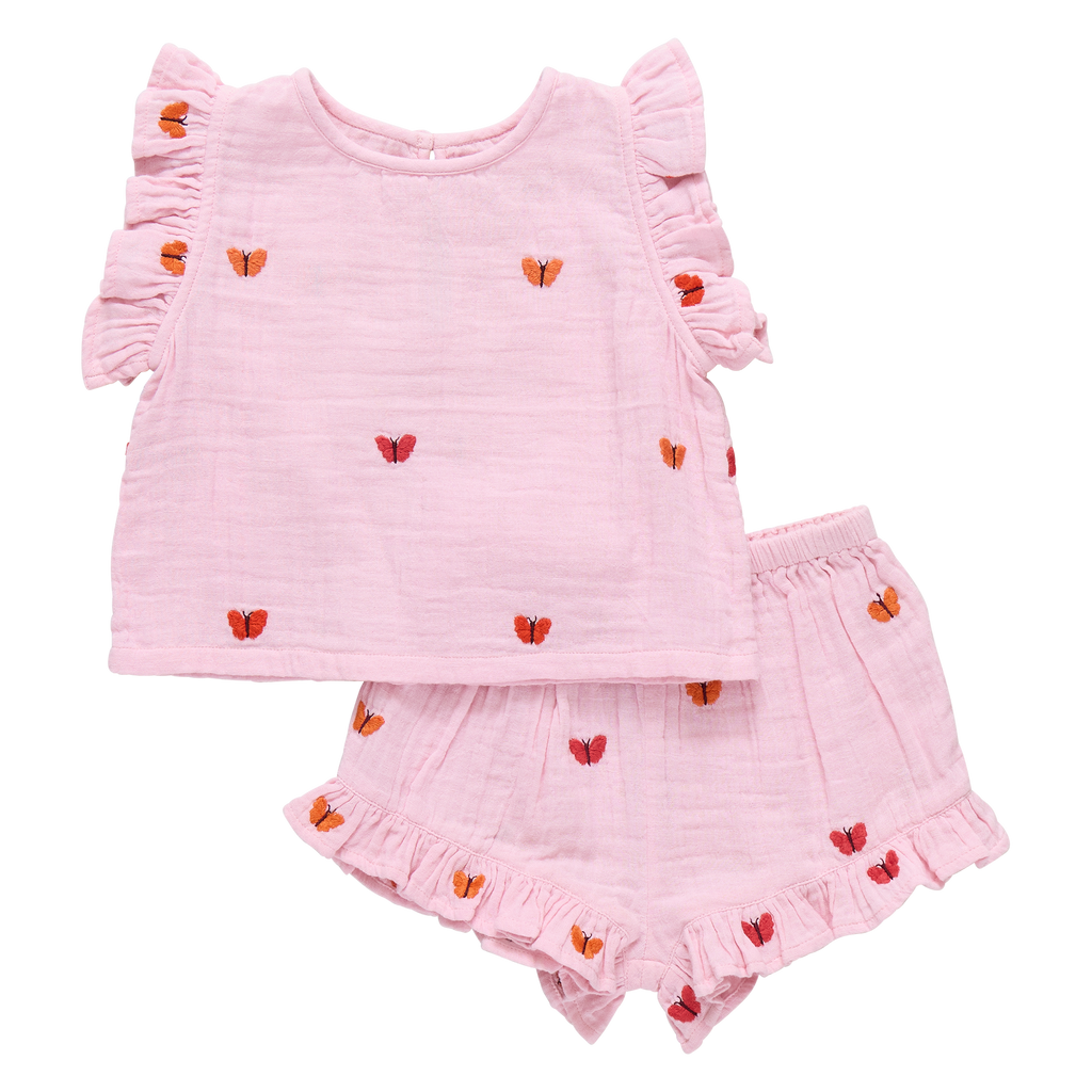 Roey 2 Piece Set - Butterfly Embroidery