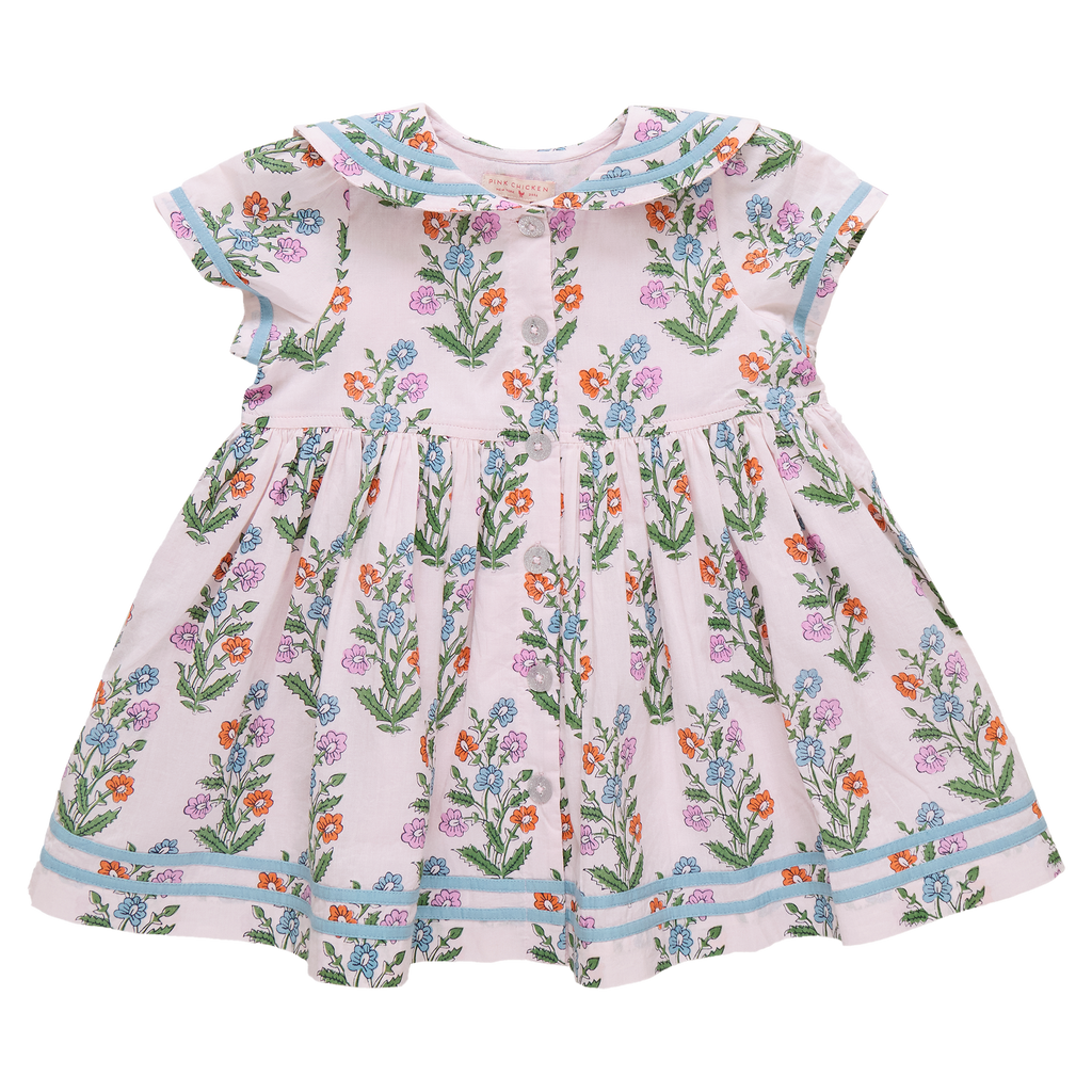 Elowen Dress - Pink Dewdrop Block Print