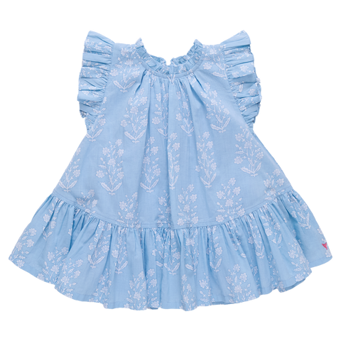 Harper Dress - Blue Dewdrop Block Print
