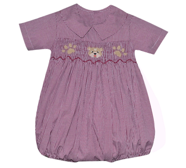 Smocked Bishop Boy Bubble - Maroon/White