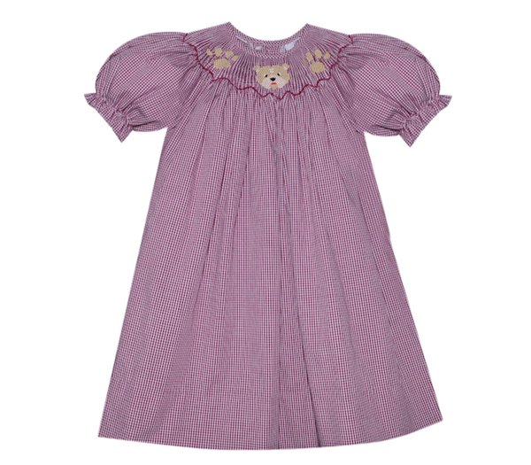 Smocked Bishop Dress - Maroon/White
