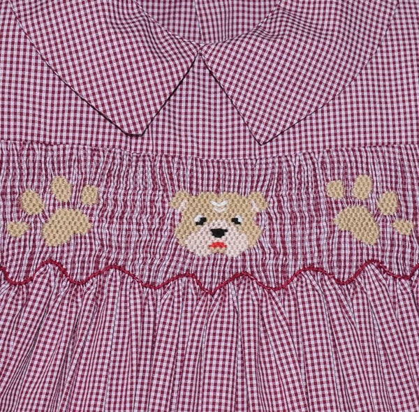 Smocked Bishop Boy Bubble - Maroon/White