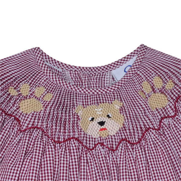 Smocked Bishop Girl Bubble - Maroon/White