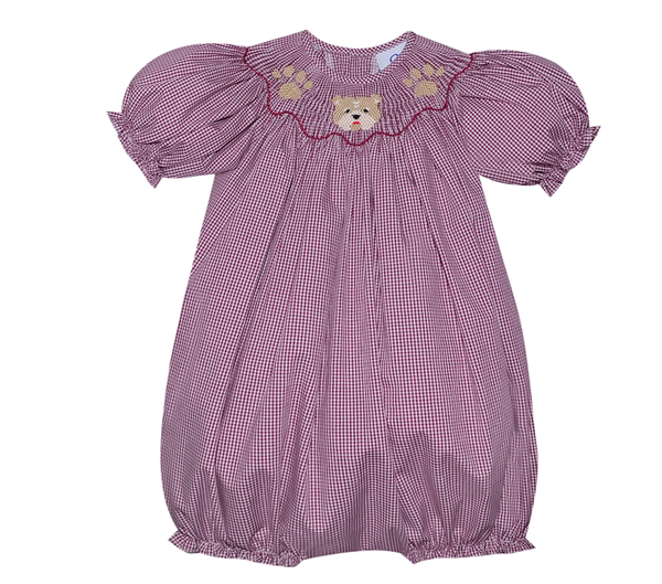 Smocked Bishop Girl Bubble - Maroon/White