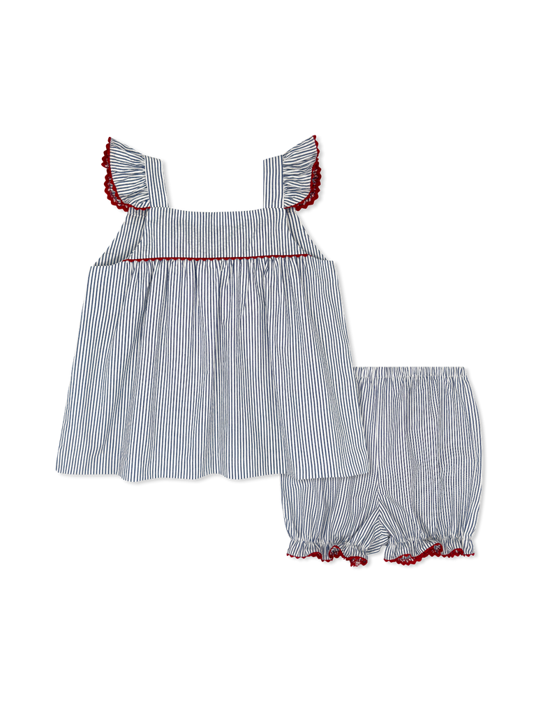Sally Swing Set - River Royal Seersucker/Red Ric Rac