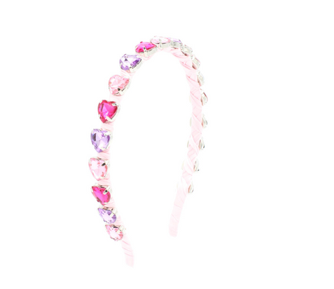 Thin Jeweled Heart Headband - pink