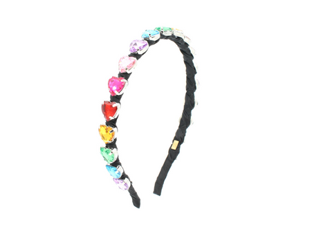 Thin Jeweled Heart Headband - black