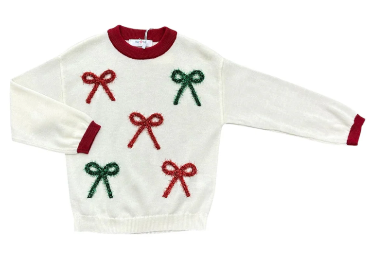 LS Sweater with Red & Green Christmas Bows