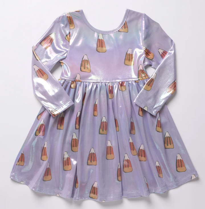 Girls Lame Steph Dress - Lavender Candy Corn