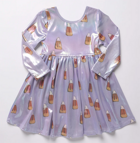 Girls Lame Steph Dress - Lavender Candy Corn