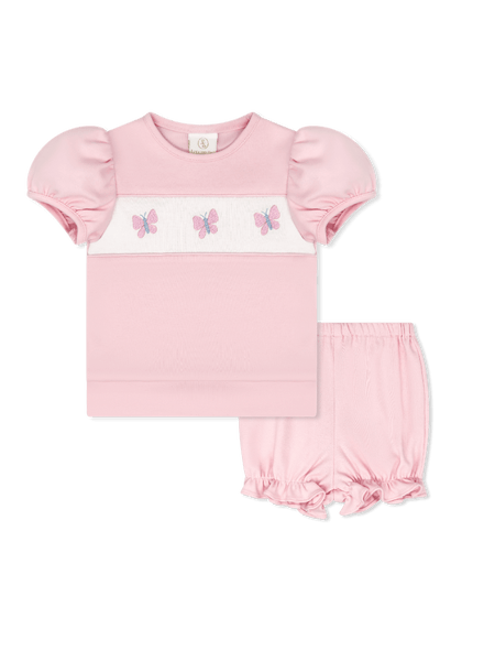 Lagniappe Bloomer/Short Set - Petal Pink with Butterflies