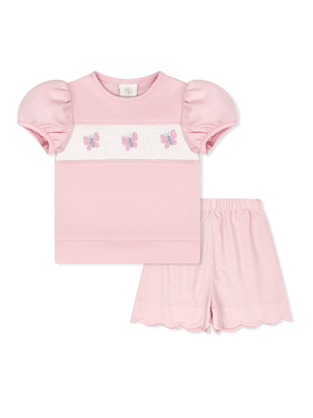 Lagniappe Bloomer/Short Set - Petal Pink with Butterflies