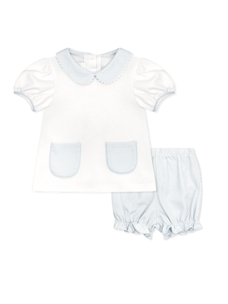 Blessings Bloomer Set - White with Louisville Blue Ministripe