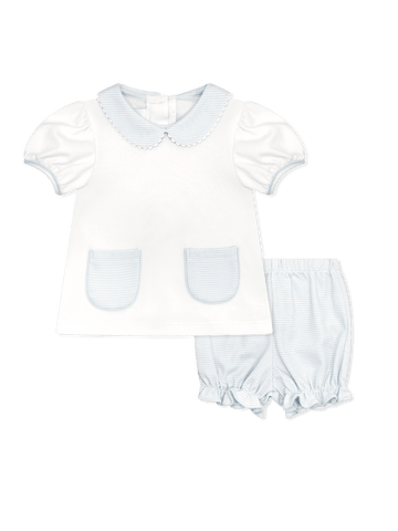 Blessings Bloomer Set - White with Louisville Blue Ministripe