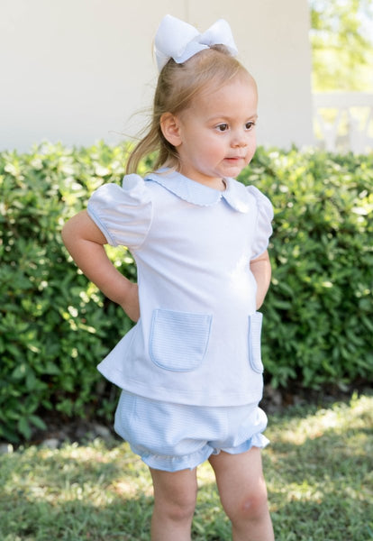 Blessings Bloomer Set - White with Louisville Blue Ministripe