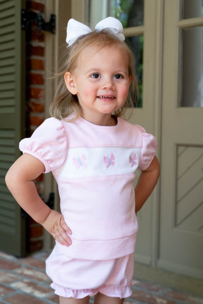 Lagniappe Bloomer/Short Set - Petal Pink with Butterflies