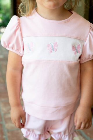 Lagniappe Bloomer/Short Set - Petal Pink with Butterflies