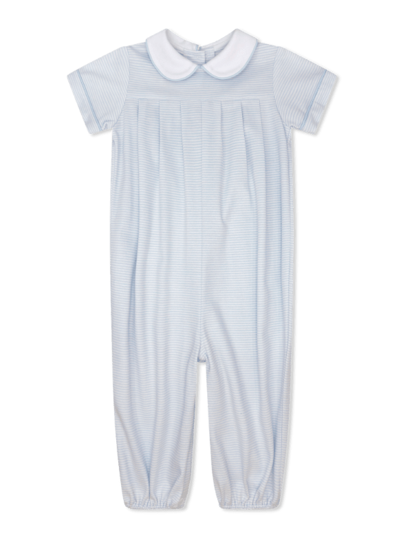 Precious Pleated Romper - Louisville Light Blue Ministripe