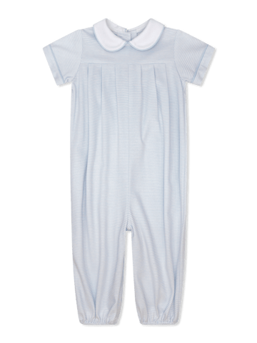 Precious Pleated Romper - Louisville Light Blue Ministripe