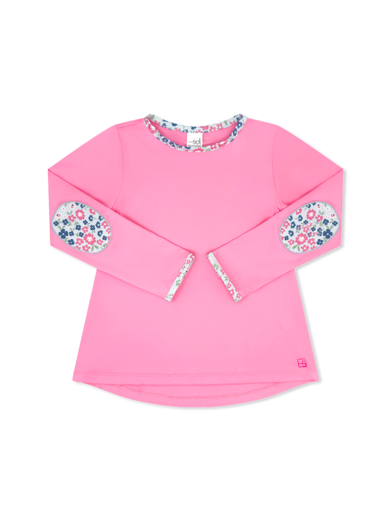 Kylie LS Tee - Flamingo Pink with Baton Rouge Blooms Patches