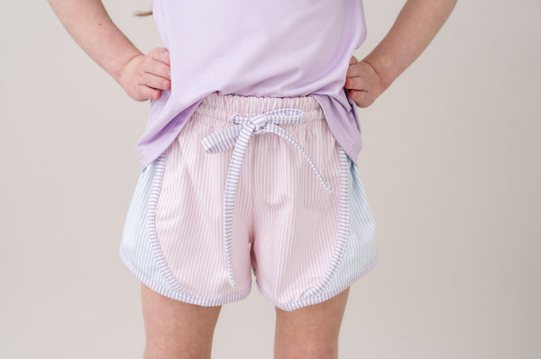 Elise Short - Cotton Candy Pink, Cotton Candy Blue, Petal Purple Ministripe