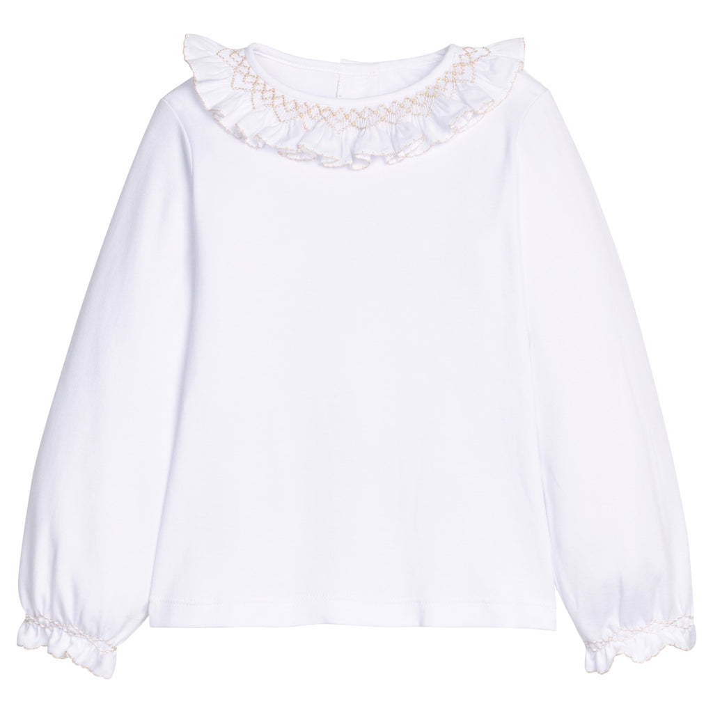 Smocked Madeline Blouse - White with Ivory