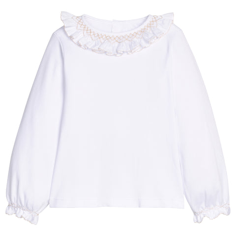 Smocked Madeline Blouse - White with Ivory