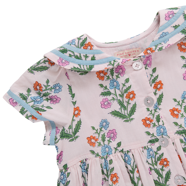 Elowen Dress - Pink Dewdrop Block Print
