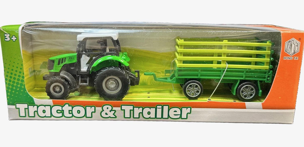Die Cast Metal Farm Tractor with Trailer