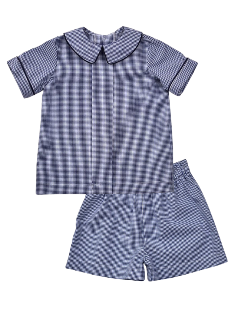 Navy Mini Check Short Set