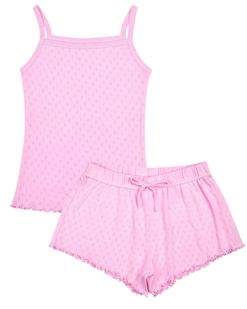 Pink Pointelle Tan and Shorts Set