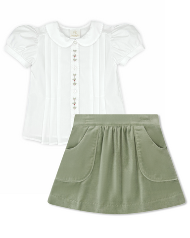 Vintage Blouse & Isabella Skirt Set - Leyland Green Velvet