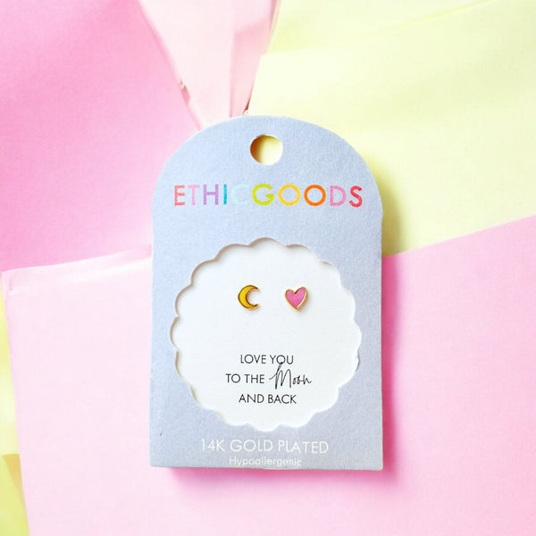 Love You To The Moon & Back Tiny Stud Earrings