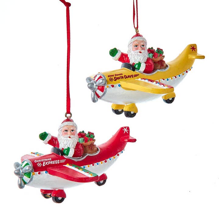 Santa in Airplane Ornament