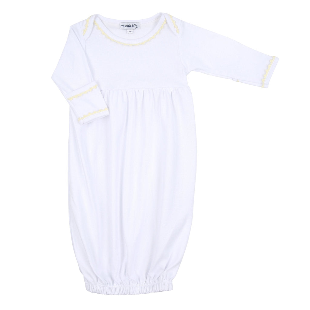 Baby Joy Yellow Crochet Trim Gathered Gown