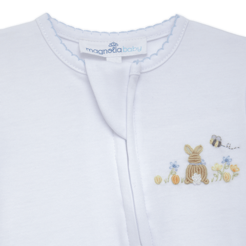 Bunny's Basket Zip Footie - Blue