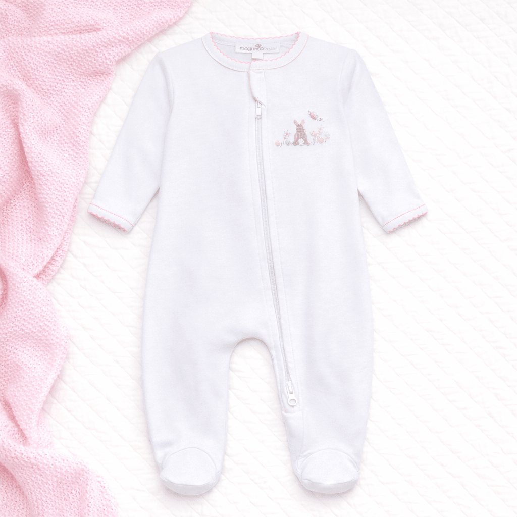 Bunny's Basket Zip Footie - Pink